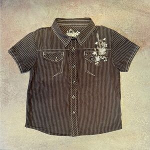 NSS Striped Button Up with Rockstar Screenprint